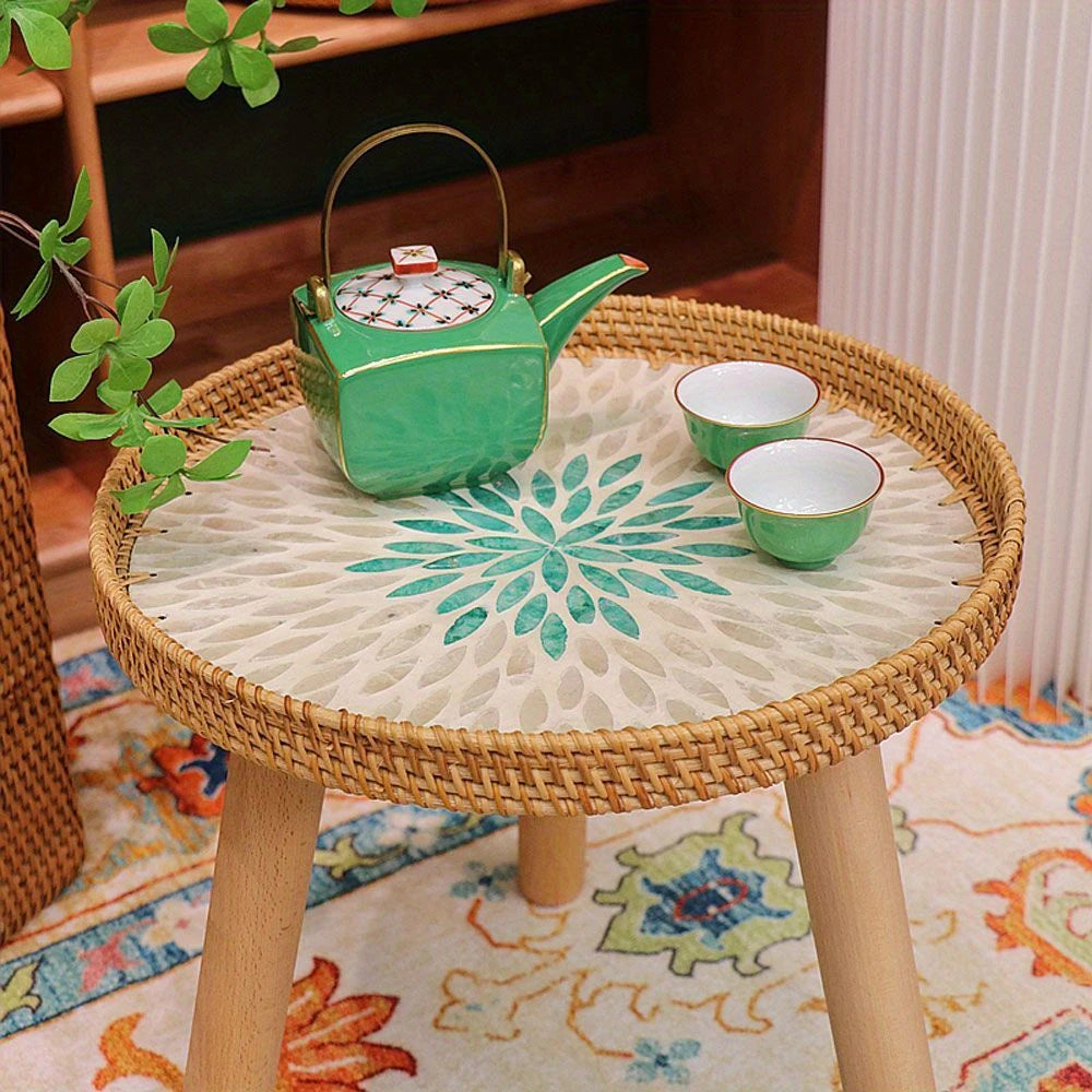 Modern Handcrafted Rattan Shell-Shaped Side Table - Colorful & Luxury