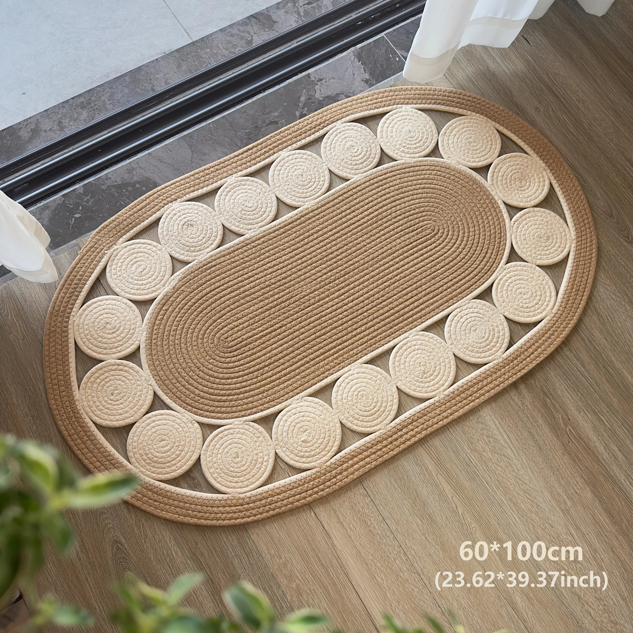 Handmade Bohemian Linen Blend Oval Bath Mat