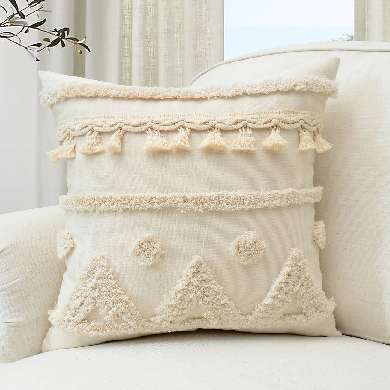 Bohemian Style Pillowcase - Geometric Pattern & Tassel Trim