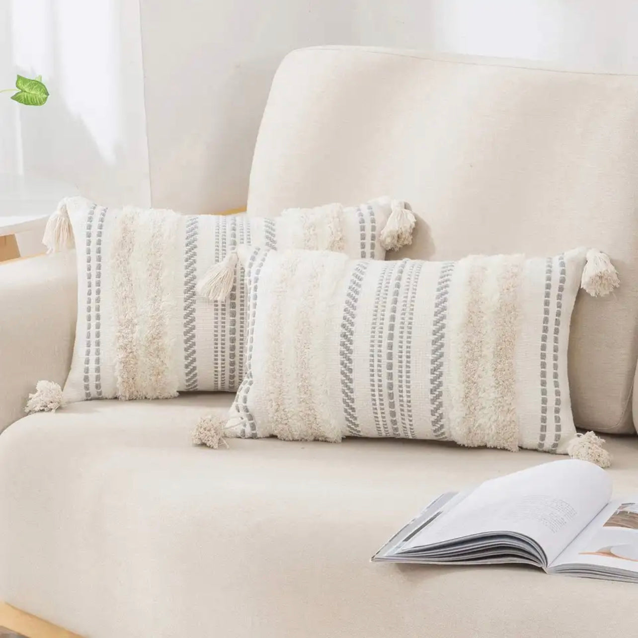 A beige sun pattern pillowcase cover made of Bohemian cotton sail fabric