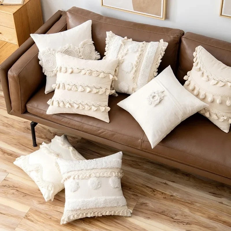 Nordic Style Cushion Cover with Lace Ball Tassel Decorative Throw Pillow