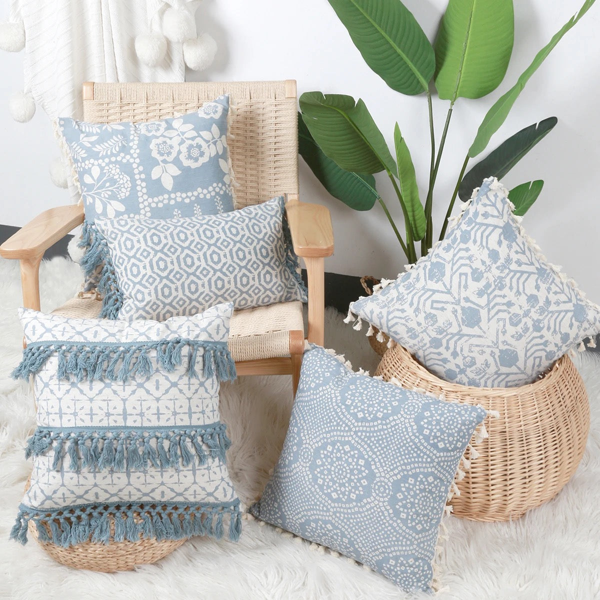 1Pc Light Blue Geometric Printed Throw Pillow Covers