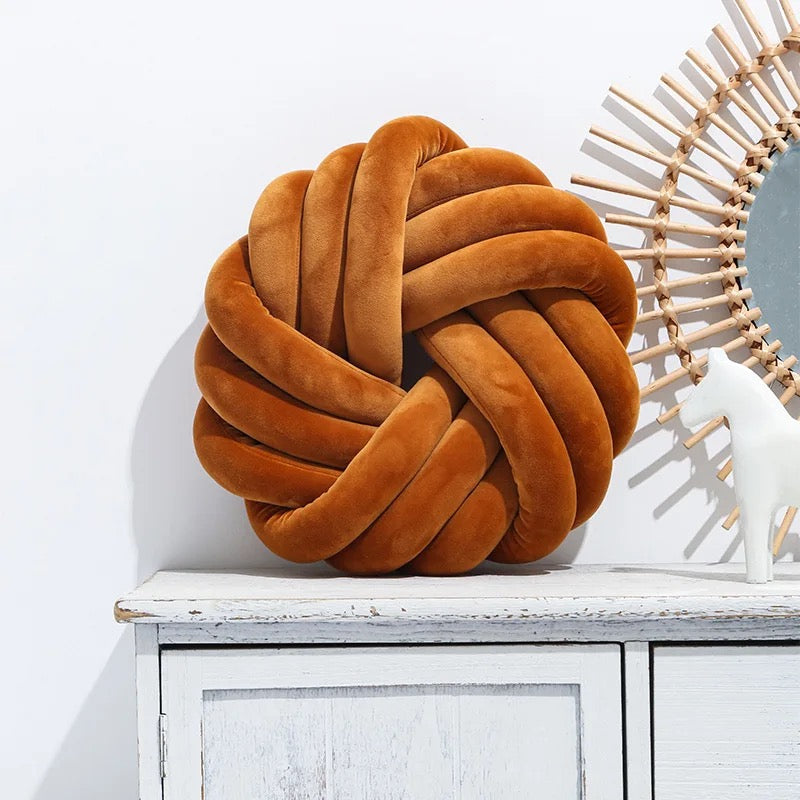 Velvet Ball Knot Cushion Handmade Knotted Pillow