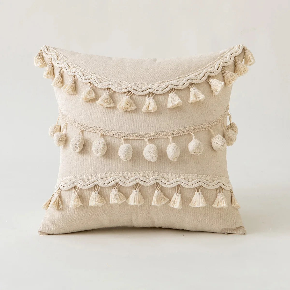 Nordic Style Cushion Cover with Lace Ball Tassel Decorative Throw Pillow
