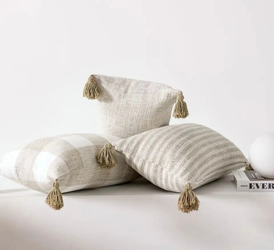 2 Piece Grey Tassels Cushion Cover 45X45 30X50 Cream White Pillowcase For Bed Chair Sofa Decorative Pillow