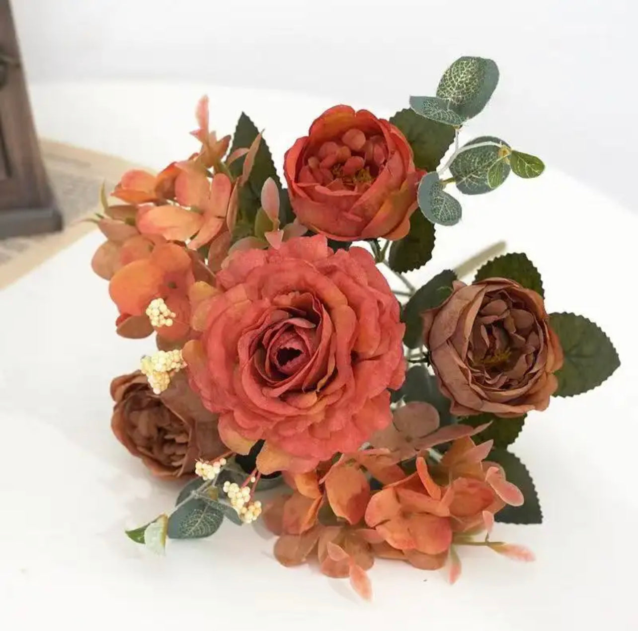 Retro Silk Rose Bouquet Hydrangea Peony Vintage Bride Holding Fake Plants