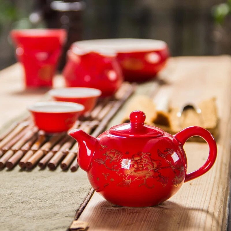 Red Ceramic handmade Chinese Dragon TeaPot