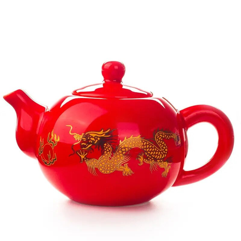 Red Ceramic handmade Chinese Dragon TeaPot