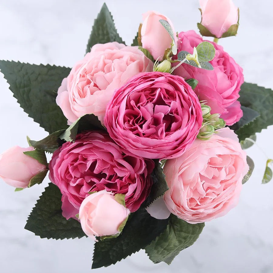 30cm Rose Pink Silk Peony Artificial Flowers Bouquet