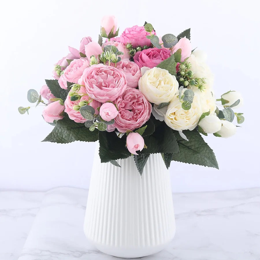 30cm Rose Pink Silk Peony Artificial Flowers Bouquet