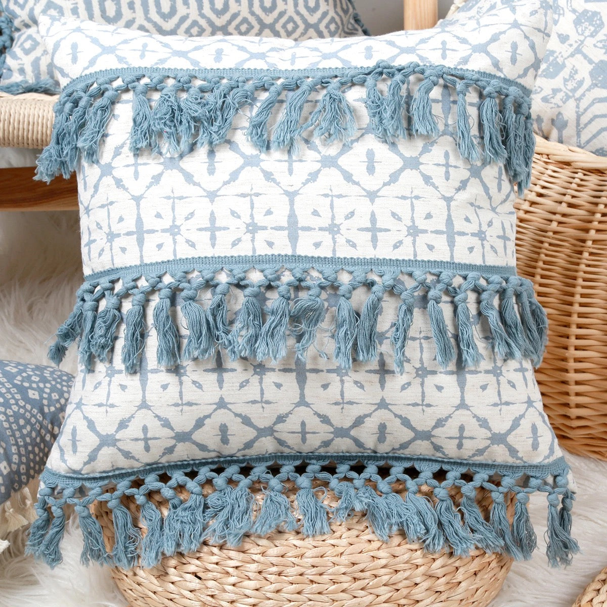 1Pc Light Blue Geometric Printed Throw Pillow Covers