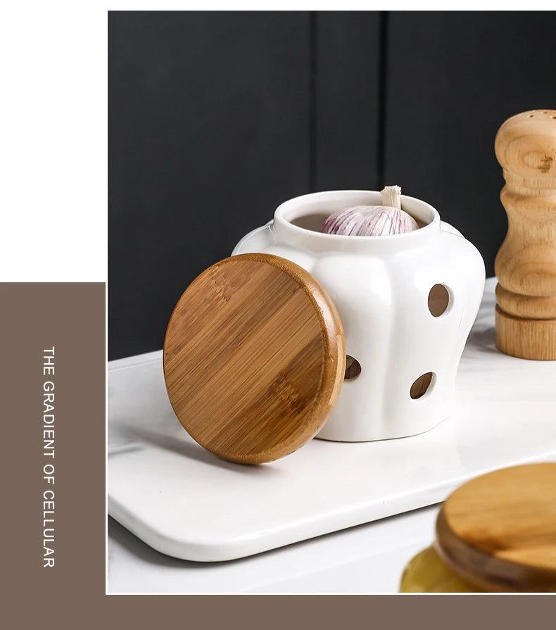 White Ceramic Garlic Storage Jar with Lid Exquisite Hollow Storage Jar Garlic Ginger Jar Candle Lampshade Household Candy Box