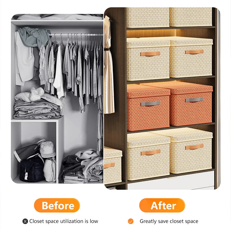 Thick folding storage box with lid Fabric Box Storage Clothes Organizer Cabinets With Lid Wardrobe Clothes Storage Organizers