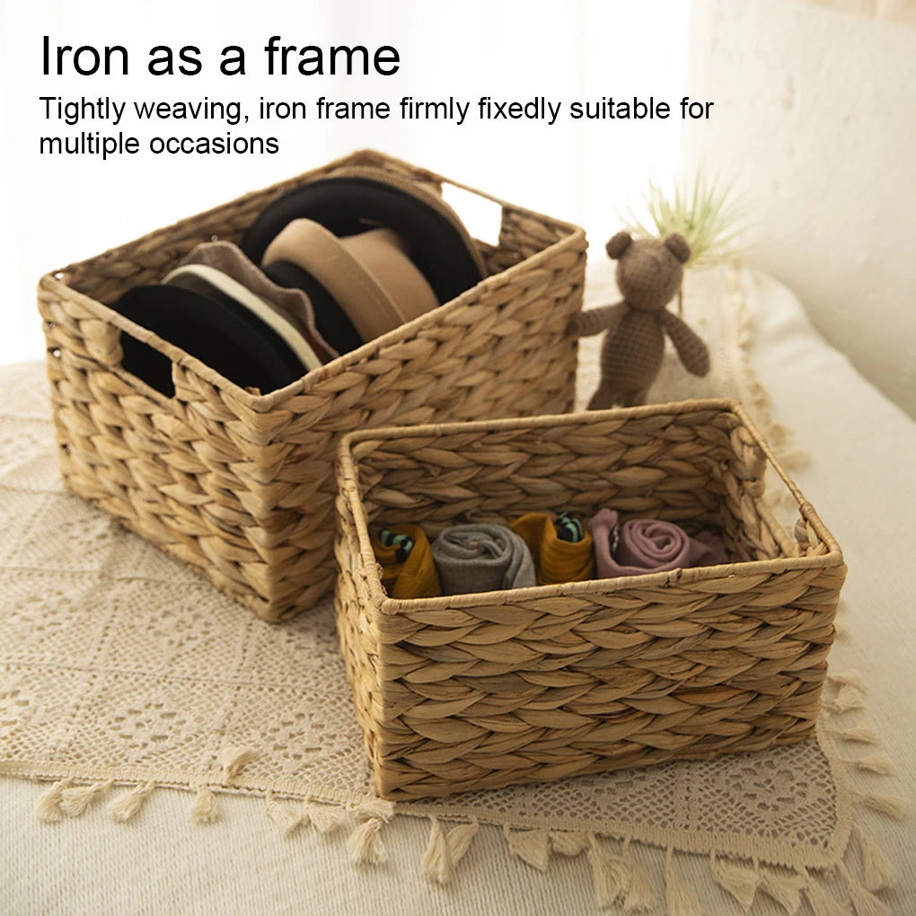 Durable Braided Wood Basket - For Storage And Organization Braided Water Hyacinth Storage Basket Natural Nordic Style Medium
