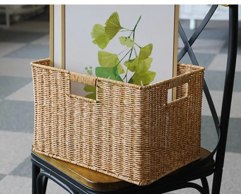Multi-Purpose Storage Basket for Home and Cabinet Organization - Wicker-like Handwoven Basket with Handles