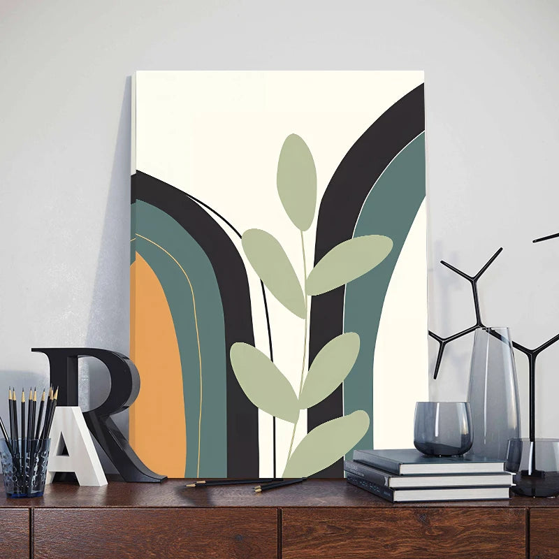 Abstract Boho Posters Leaf Sun Rainbow Landscape Wall Art Canvas Painting Living Room Interior Decor Prints Pictures With Framed