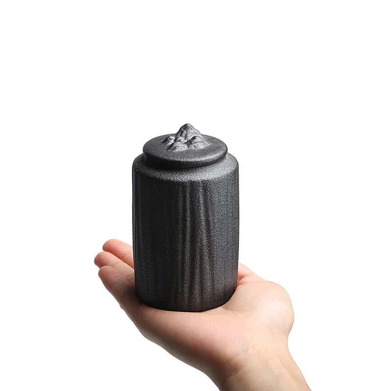 Ceramic Tea Pot Airtight Jar Stoneware Retro Japanese Style Moisture-proof Mini Trumpet Travel Portable Storage Jar Creative
