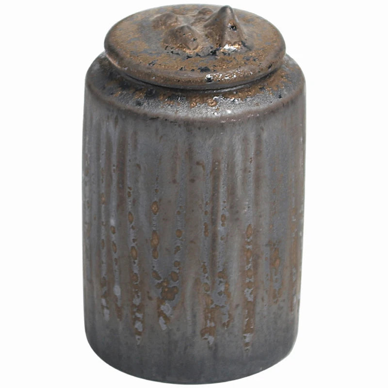 Ceramic Tea Pot Airtight Jar Stoneware Retro Japanese Style Moisture-proof Mini Trumpet Travel Portable Storage Jar Creative