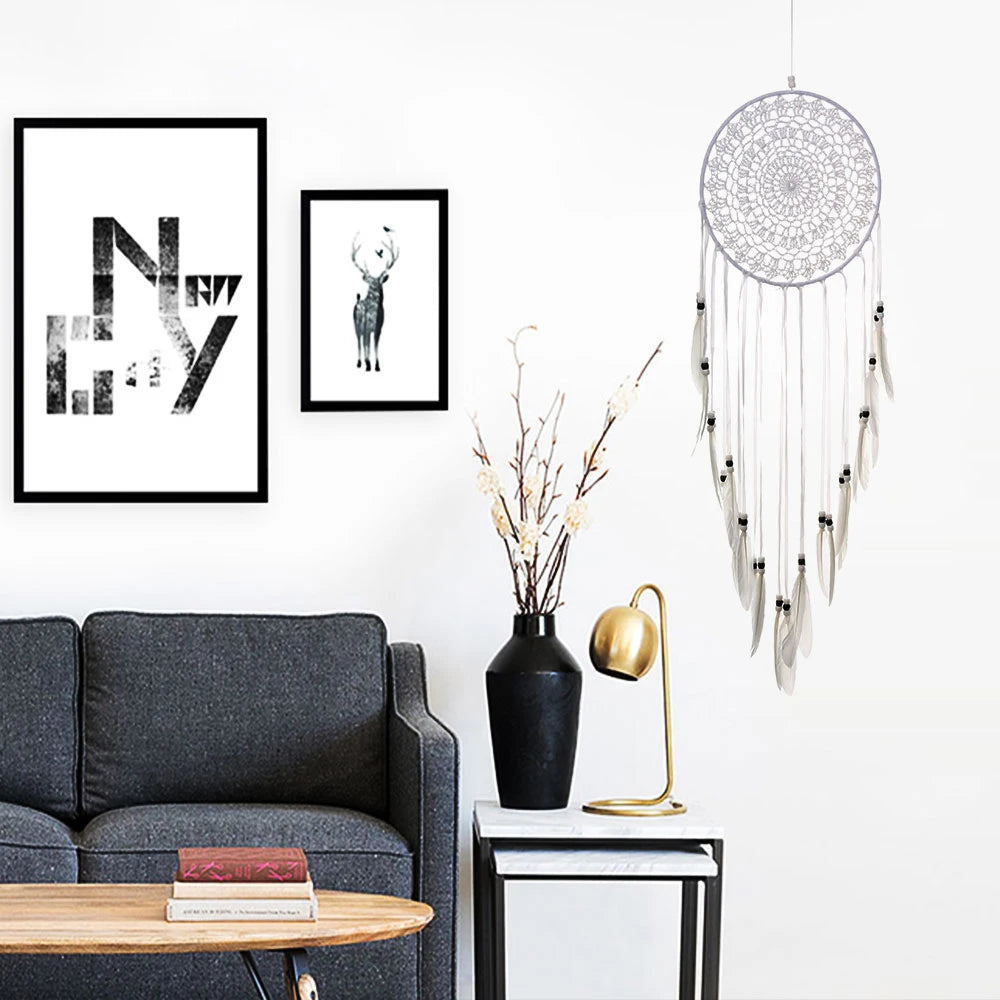 White Dream Catcher Nordic Style Feather Weaving Wall Hanging Home Living Room Adult Kids Bedroom Decor Wind Chimes Dreamcatcher