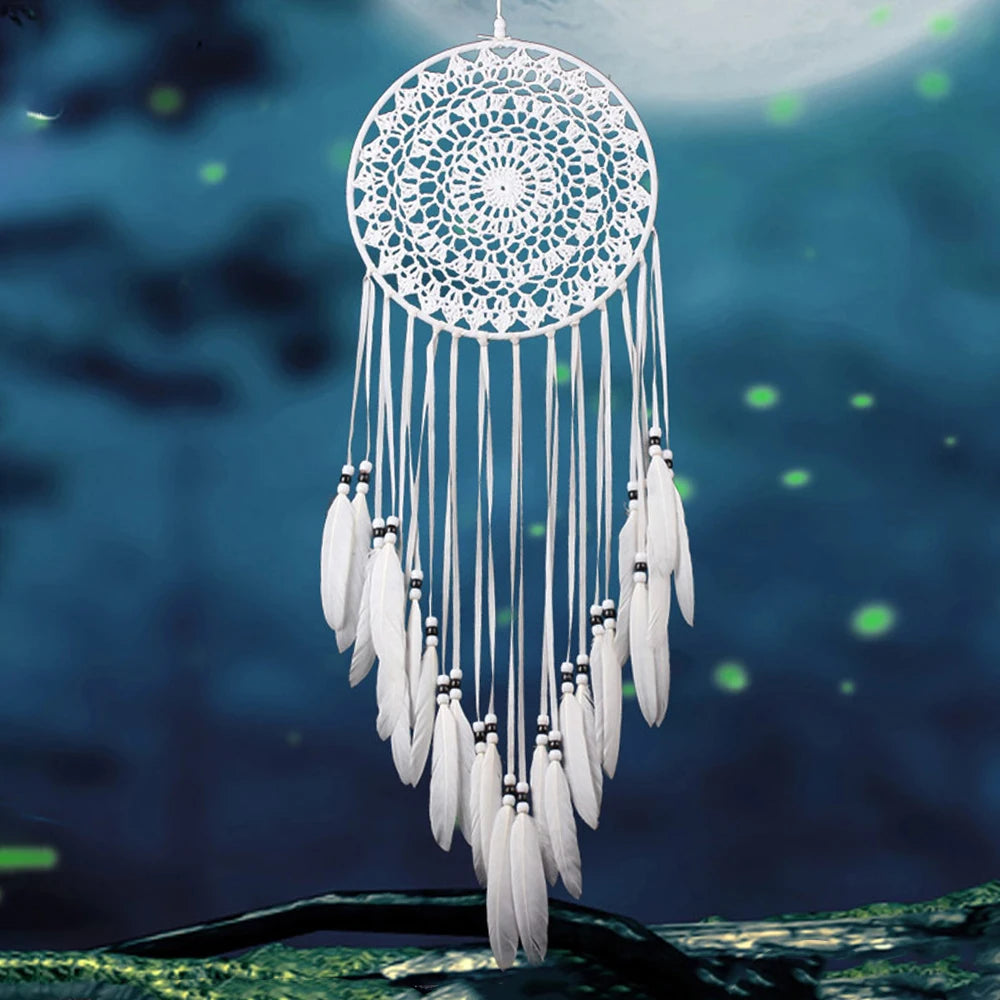 White Dream Catcher Nordic Style Feather Weaving Wall Hanging Home Living Room Adult Kids Bedroom Decor Wind Chimes Dreamcatcher
