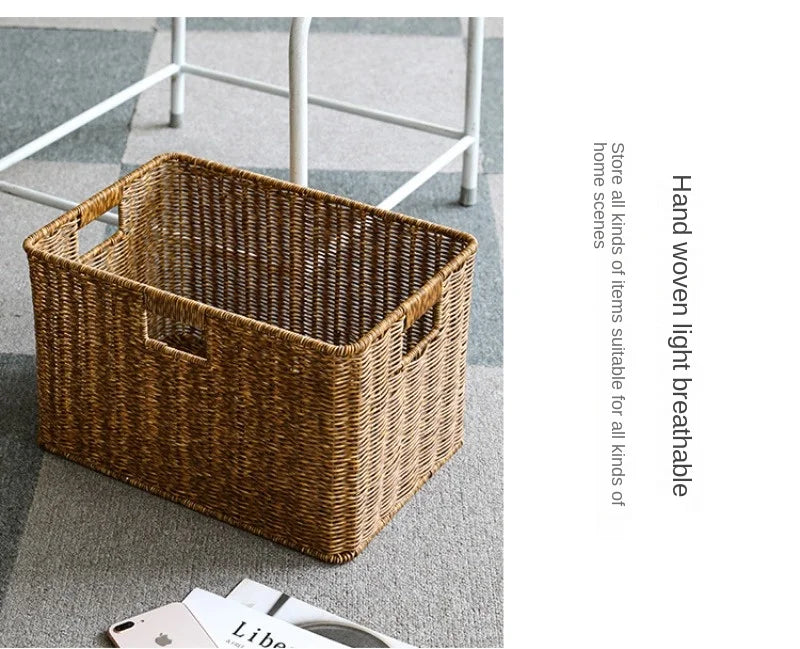 Multi-Purpose Storage Basket for Home and Cabinet Organization - Wicker-like Handwoven Basket with Handles