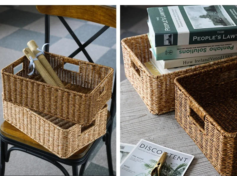 Multi-Purpose Storage Basket for Home and Cabinet Organization - Wicker-like Handwoven Basket with Handles
