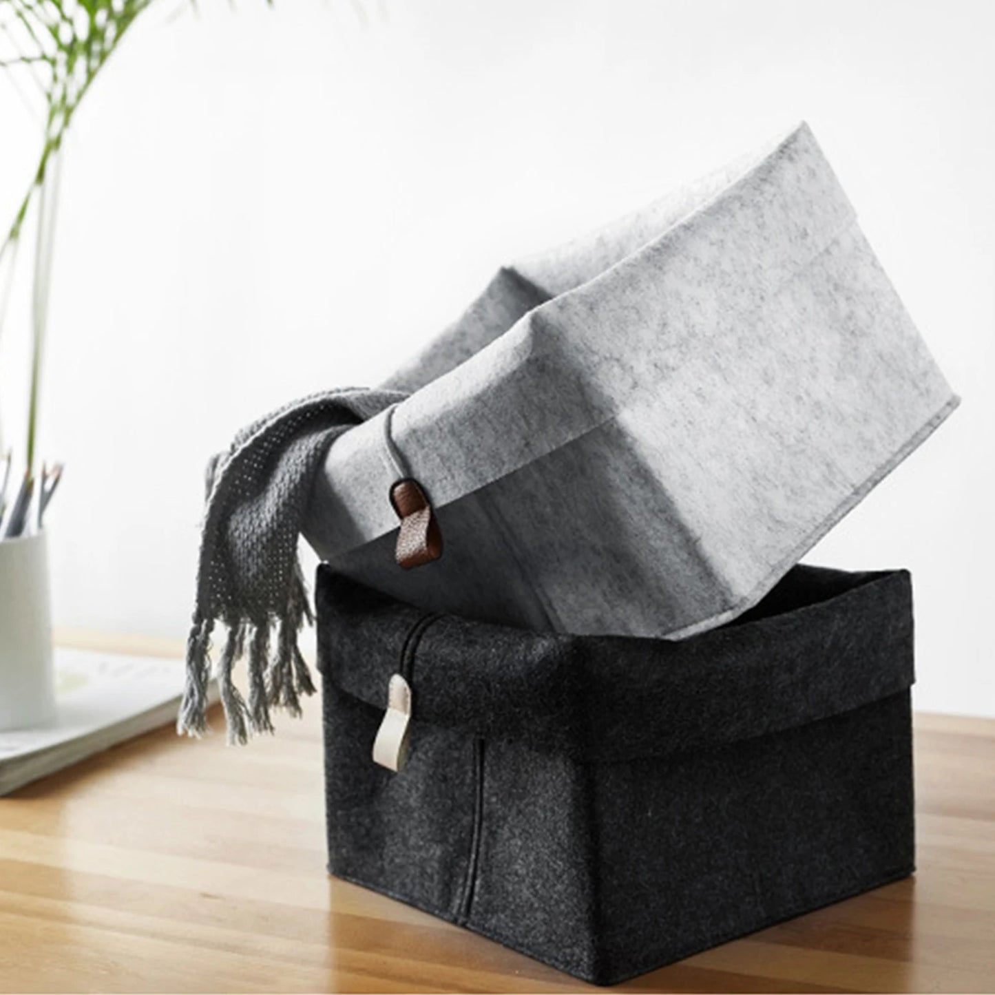 1pc Nordic Felt Storage Basket Living Room Tea Table Black Gray Sundries Storage Basket Cloth Felt Storage Box Bedroom Socks