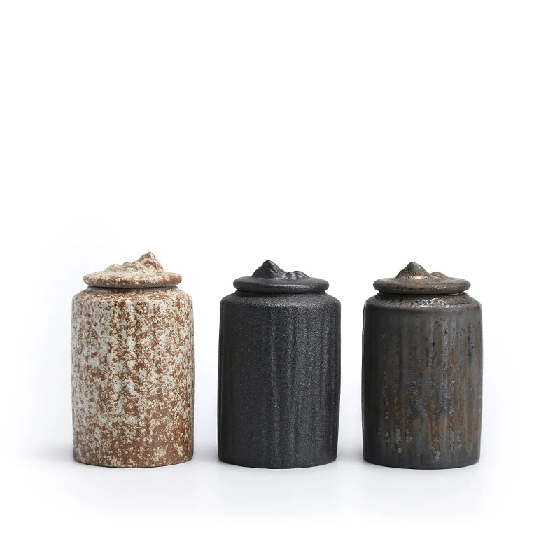Ceramic Tea Pot Airtight Jar Stoneware Retro Japanese Style Moisture-proof Mini Trumpet Travel Portable Storage Jar Creative