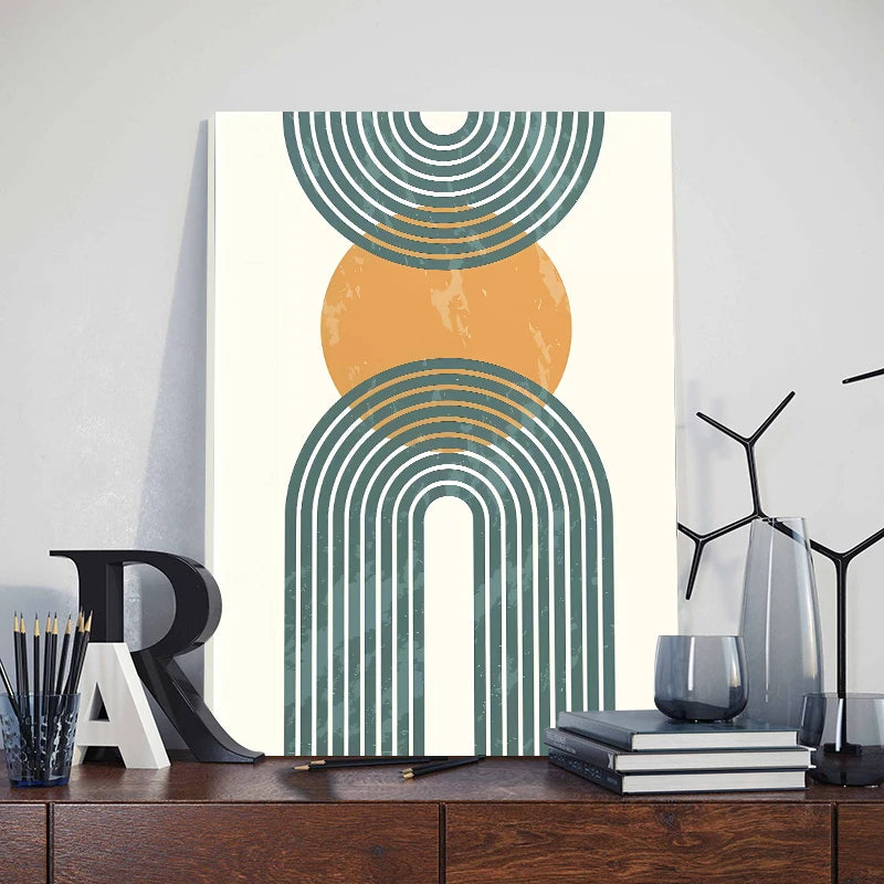 Abstract Boho Posters Leaf Sun Rainbow Landscape Wall Art Canvas Painting Living Room Interior Decor Prints Pictures With Framed