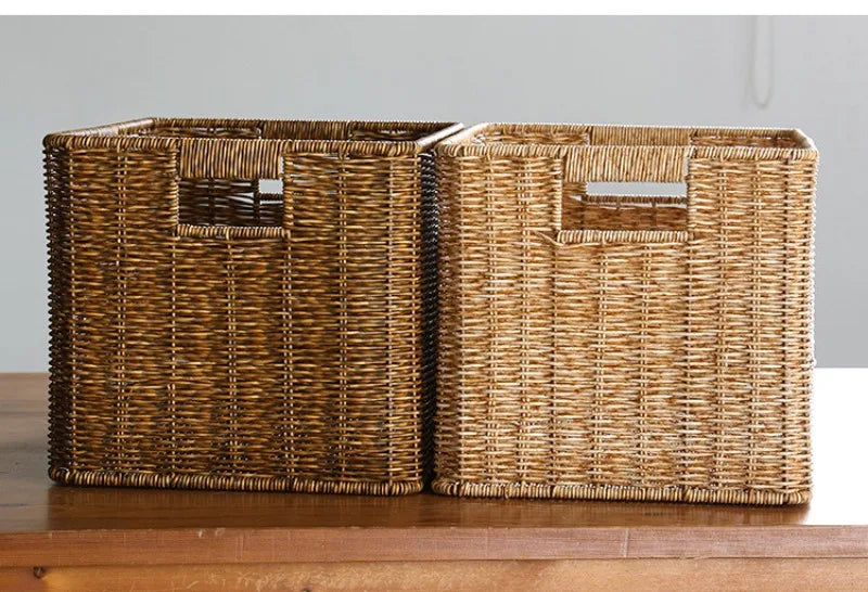 Multi-Purpose Storage Basket for Home and Cabinet Organization - Wicker-like Handwoven Basket with Handles
