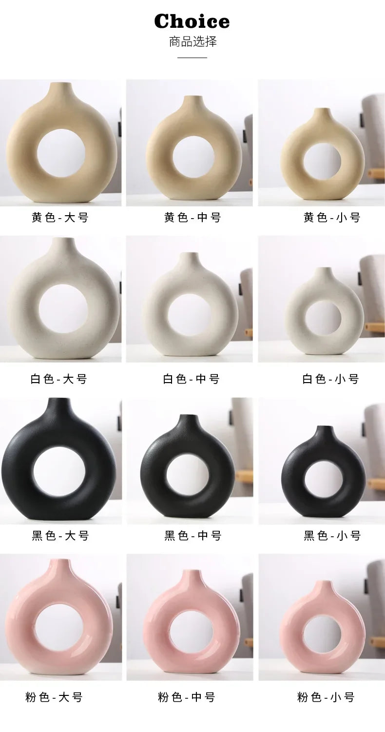 White Ceramic Vase Circular Hollow Donuts Flower Pot