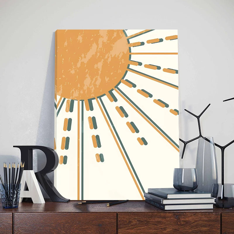 Abstract Boho Posters Leaf Sun Rainbow Landscape Wall Art Canvas Painting Living Room Interior Decor Prints Pictures With Framed