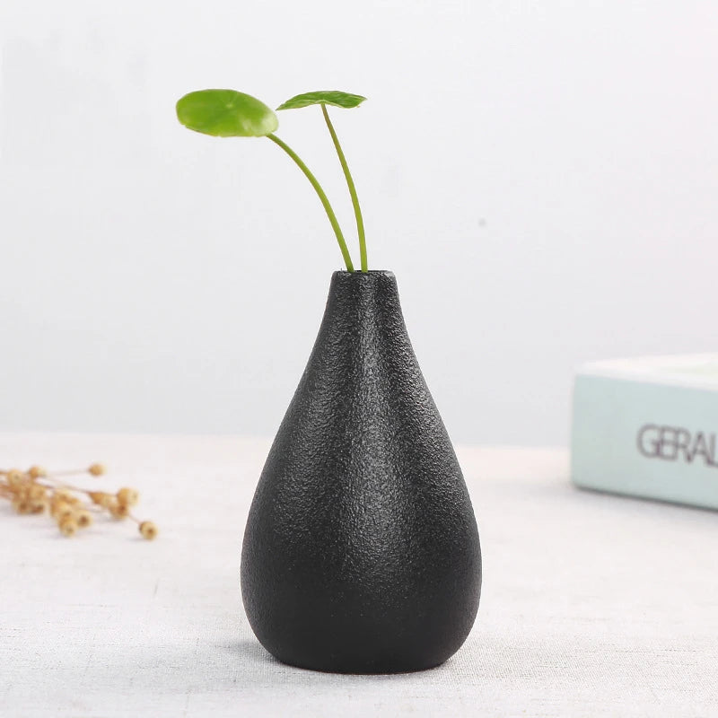 Black Ceramic Small Vase Home Decoration Crafts Desktop Ornament Simplicity Planter Flower Vase for Living Room Garden Decor