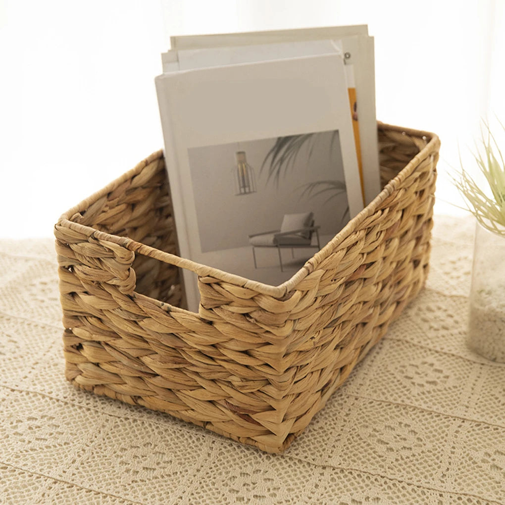 Durable Braided Wood Basket - For Storage And Organization Braided Water Hyacinth Storage Basket Natural Nordic Style Medium