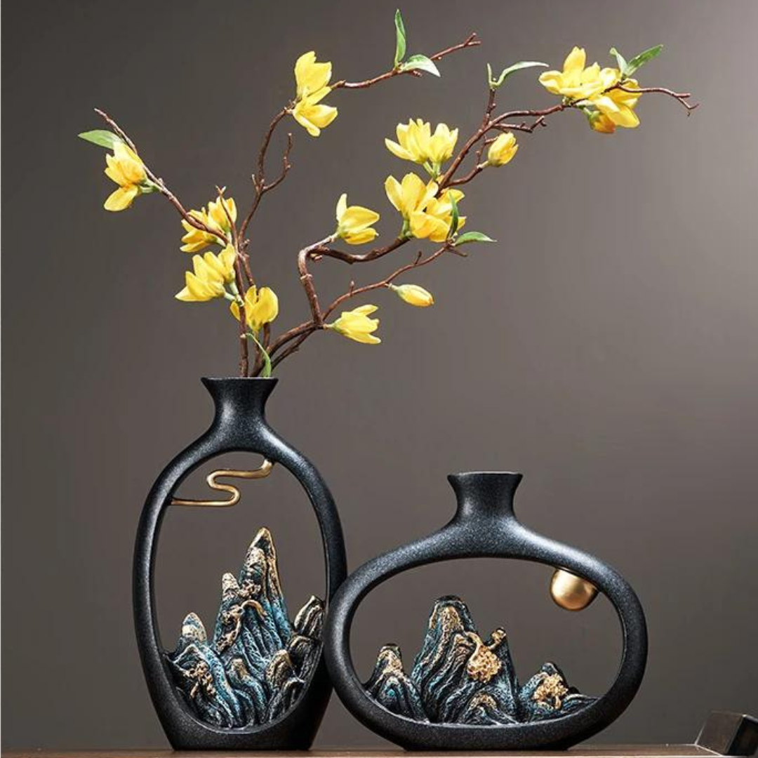 Black Japanese style feng shui wealth vase office Living room desktop decoration vase
