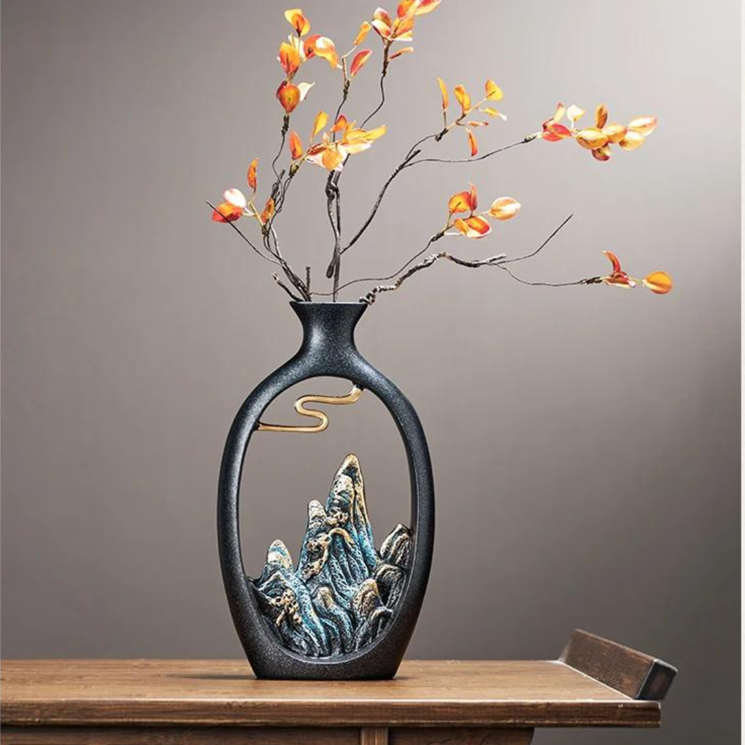 Black Japanese style feng shui wealth vase office Living room desktop decoration vase