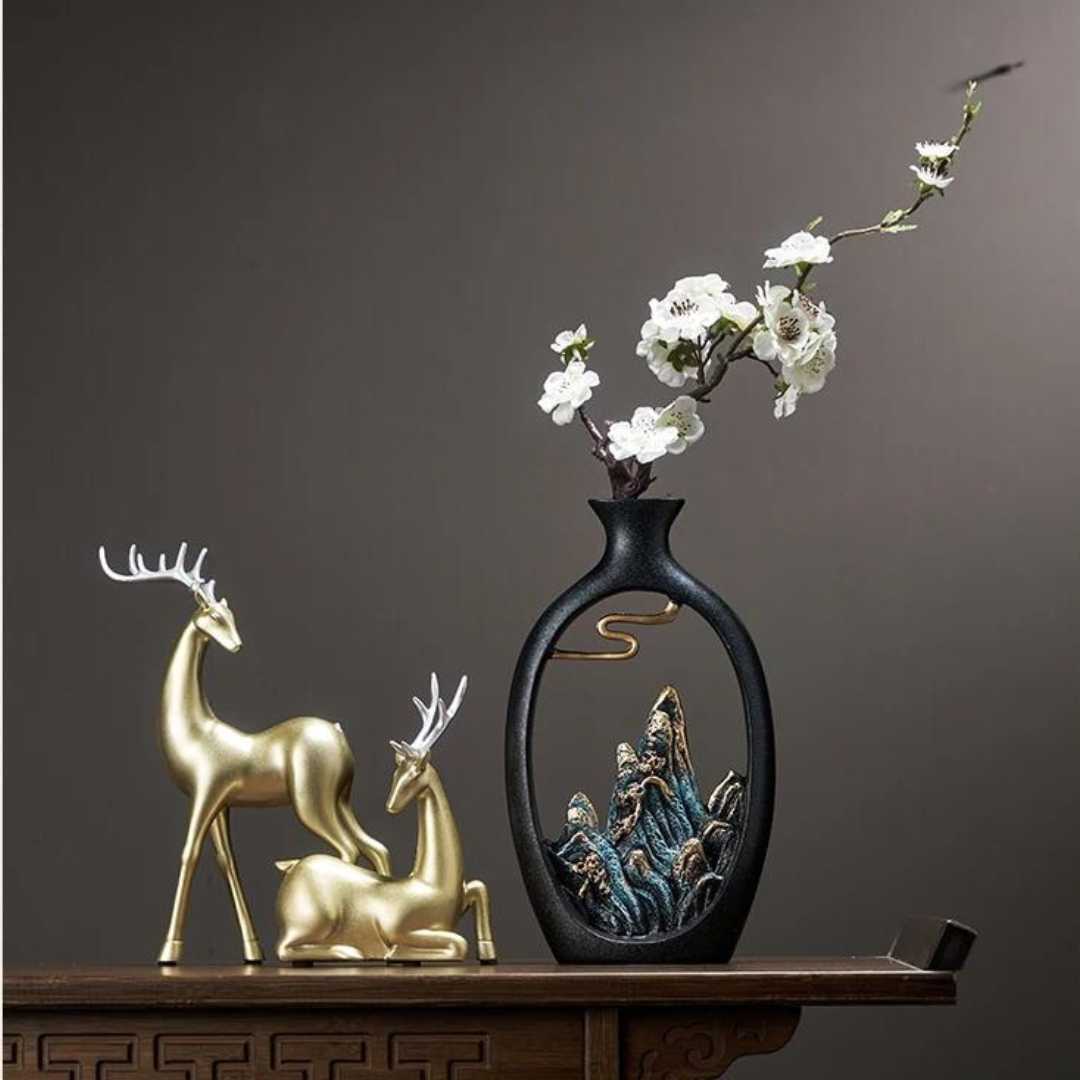 Black Japanese style feng shui wealth vase office Living room desktop decoration vase