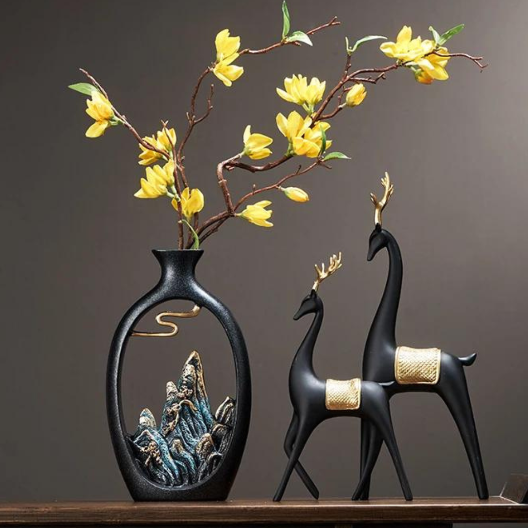 Black Japanese style feng shui wealth vase office Living room desktop decoration vase