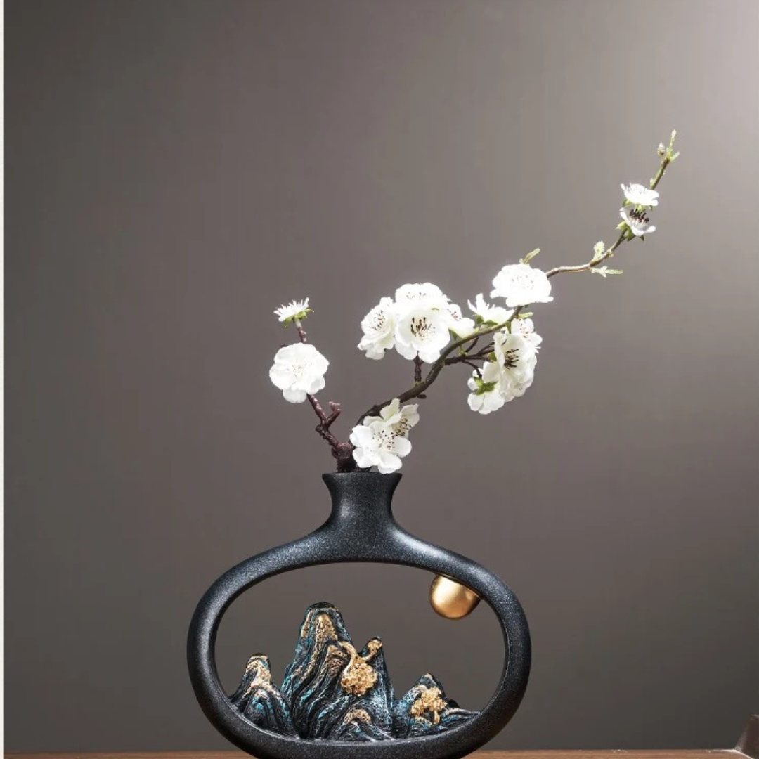 Black Japanese style feng shui wealth vase office Living room desktop decoration vase