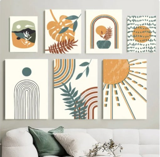 Abstract Boho Posters Leaf Sun Rainbow Landscape Wall Art Canvas Painting Living Room Interior Decor Prints Pictures With Framed
