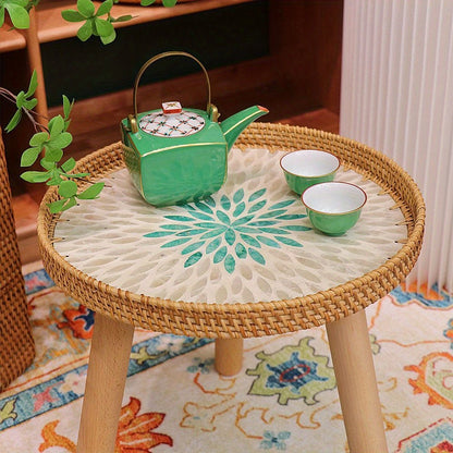 Modern Handcrafted Rattan Shell-Shaped Side Table - Colorful & Luxury
