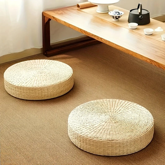 Handwoven Rattan Storage Ottoman - Natural Fiber Boho Home Decor