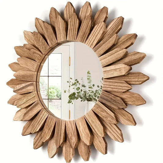 Bohemian Sunflower Style Mirror. Wooden, Round Frame & Bohemian Style
