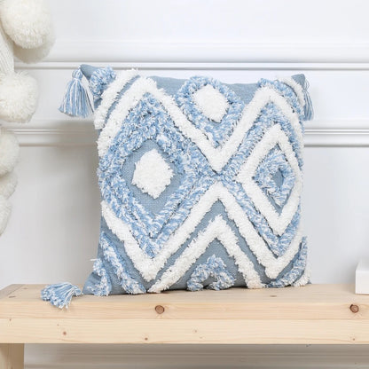 1Pc Blue Geometric Pattern Tufted Throw Pillow Covers,