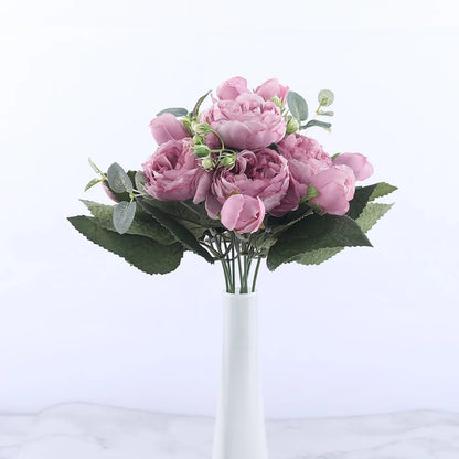 30cm Rose Pink Silk Peony Artificial Flowers Bouquet