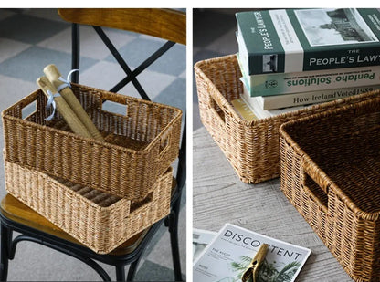 Multi-Purpose Storage Basket for Home and Cabinet Organization - Wicker-like Handwoven Basket with Handles