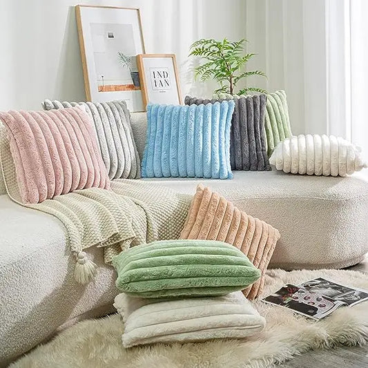 Plush decorative pillowcase with fuzzy stripes Soft pillowcase cushion cover Sofa bedroom 45 X 45 cm