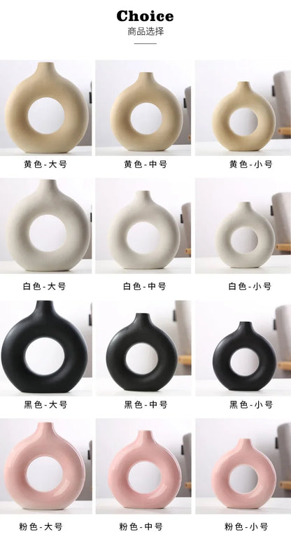 White Ceramic Vase Circular Hollow Donuts Flower Pot