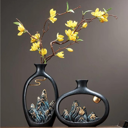 Black Japanese style feng shui wealth vase office Living room desktop decoration vase