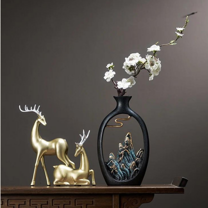 Black Japanese style feng shui wealth vase office Living room desktop decoration vase